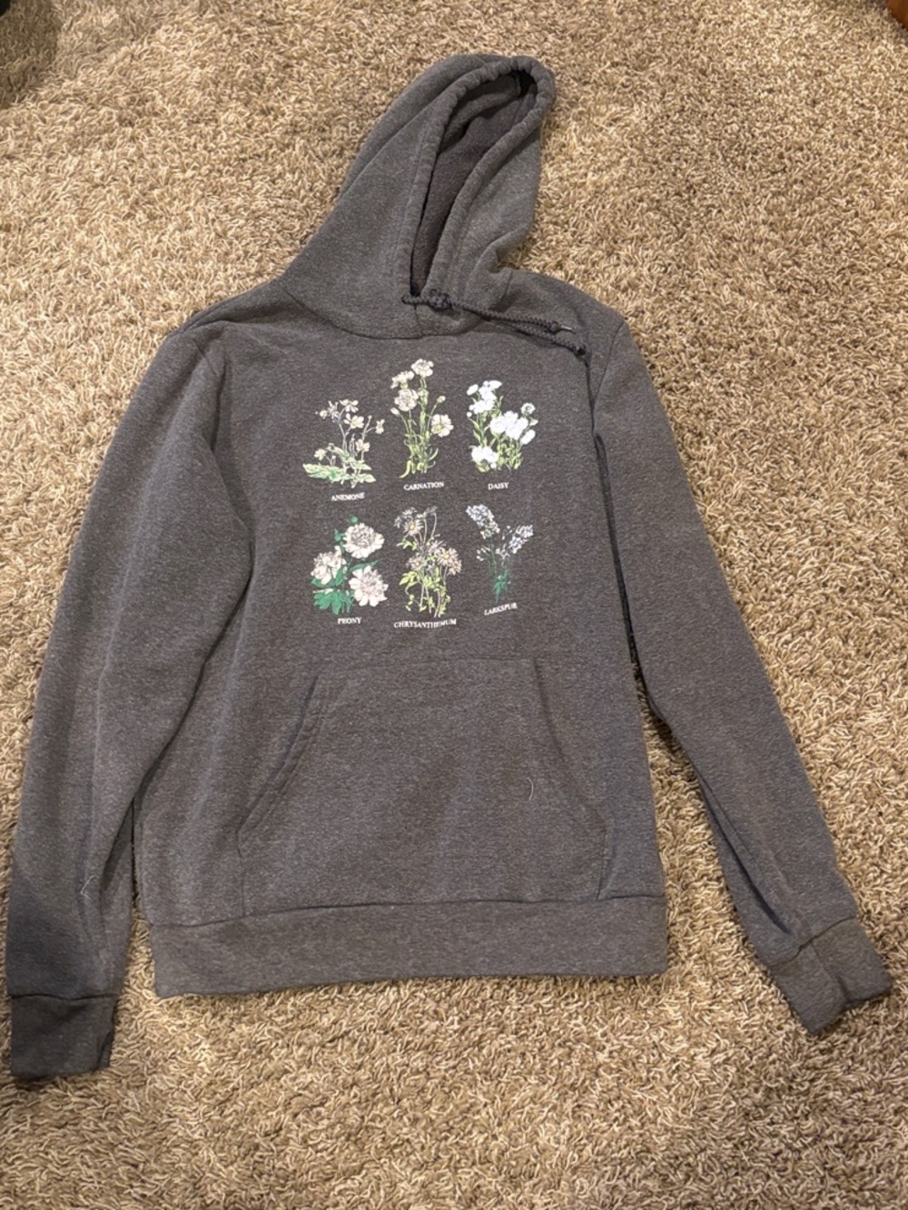 Gray Floral Graphic Hoodie Sweatshirt - Womens